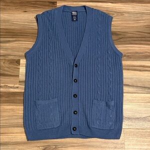 John Blair Button Front Sweater Vest Blue Cable Knit Pockets Grandpa Men’s L